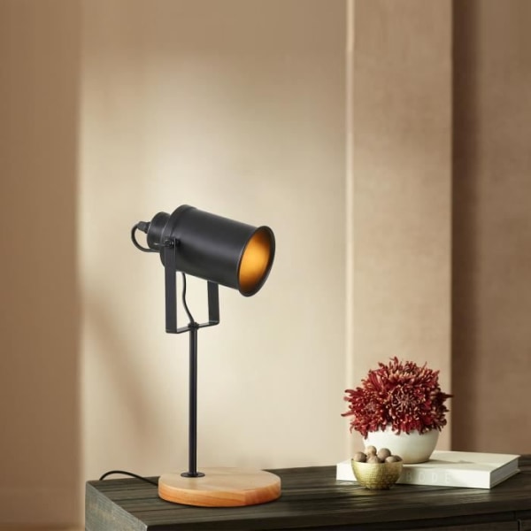 Bordslampa i trä E27 Svart Retro bordslampa inomhus läslampa Switchkabel 180 cm (glödlampa ingår ej)