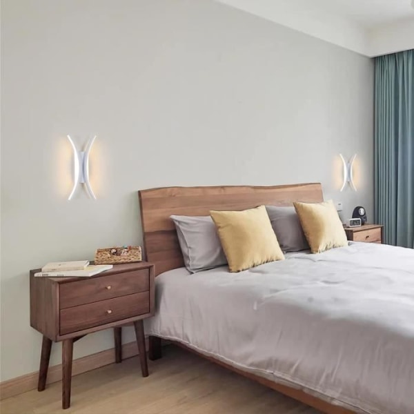 Inomhus LED vägglampa 18W 3000K varmt ljus Modern vägglampa för sovrum vardagsrum trappa, vit dubbelbåge design