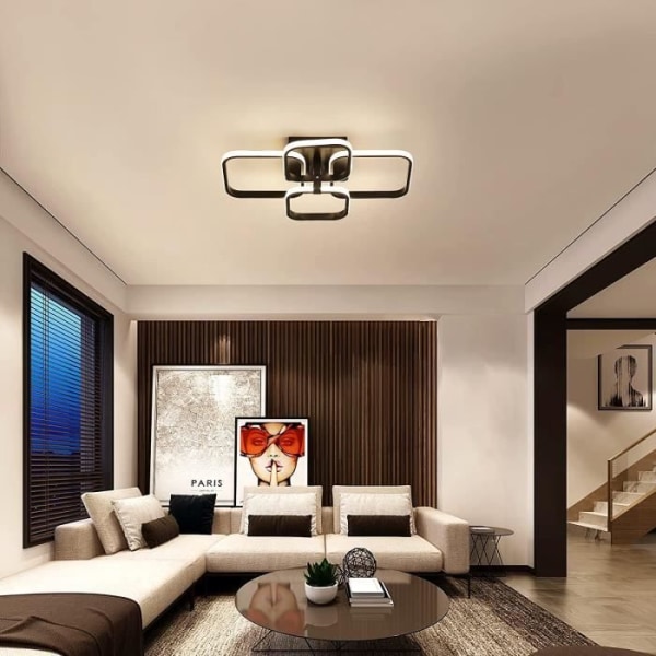 Modernt LED-takljus, LED-belysningsarmatur för sovrum i vardagsrummet, 45W, 4500 Lumen, 4000K neutralt ljus, Storlek: 58x46x13 CM, Svart