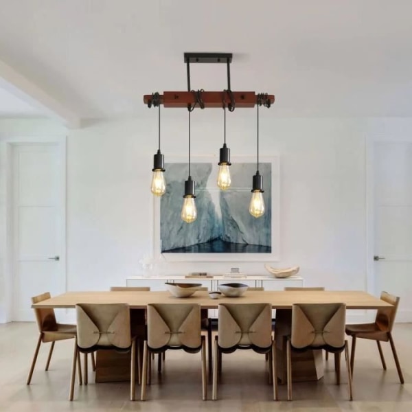 KIWAEZS industriell ljuskrona, retro taklampa i trä E27 Längd 100 cm för kök matsal utan glödlampa