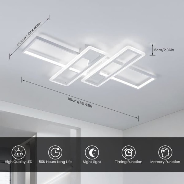 Modern LED-taklampa - KIWAEZS - Dimbar med fjärrkontroll - Infälld - Vit