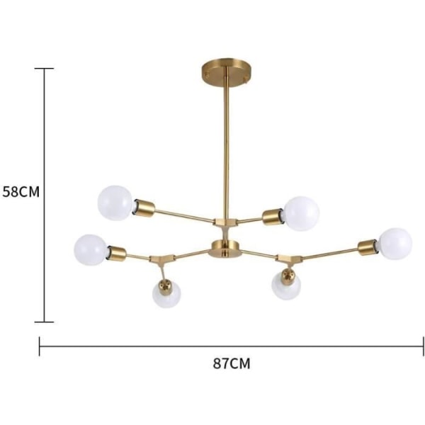 Goeco takkrona E27 6-ljus guldkrona med justerbar lamparm Lämplig för café och bar (glödlampa ingår ej)