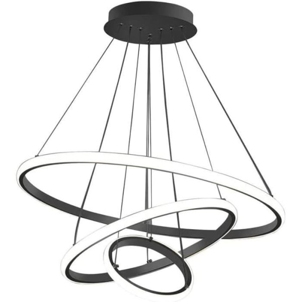 KIWAEZS Modern LED Pendellampa Dimbar 80W 3-ringar hängande ljuskrona för vardagsrum, matsal, sovrum - svart