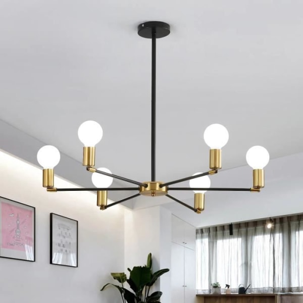 Ljuskrona Pendel Light Industrial Vintage 6 Heads Black Gold Metal Sputnik Lampa för matsal vardagsrum utan glödlampor