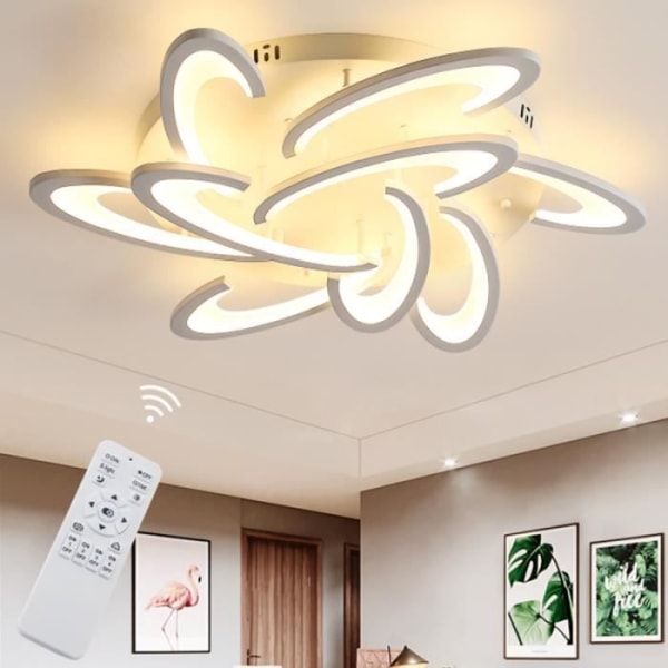 KIWAEZS Modern LED-taklampa med fjärrkontroll 80W Vit Dimbar taklampa för vardagsrum/sovrum D. 85cm