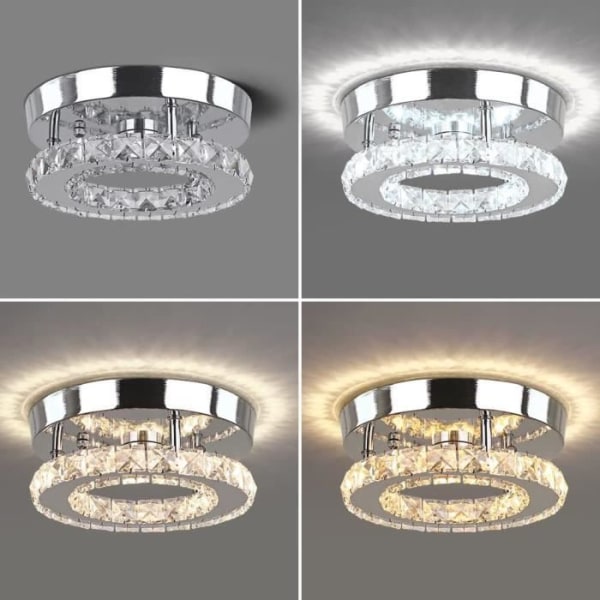 KIWAEZS Kristall LED-taklampa - 3 justerbara färger - för vardagsrummet, sovrummet, trappan, barköket