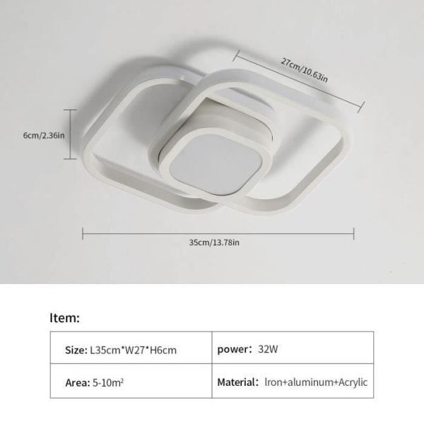 LED-takljus Modern Belysning 32W Kallvit - KIWAEZS - Fyrkantig - Vardagsrum - Inomhus