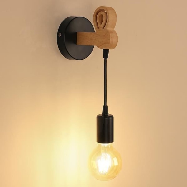 Trävägglampa E27 inomhus retro vägglampa för vardagsrum i sovrummet Sängbord Balkonggång (glödlampa ingår ej)