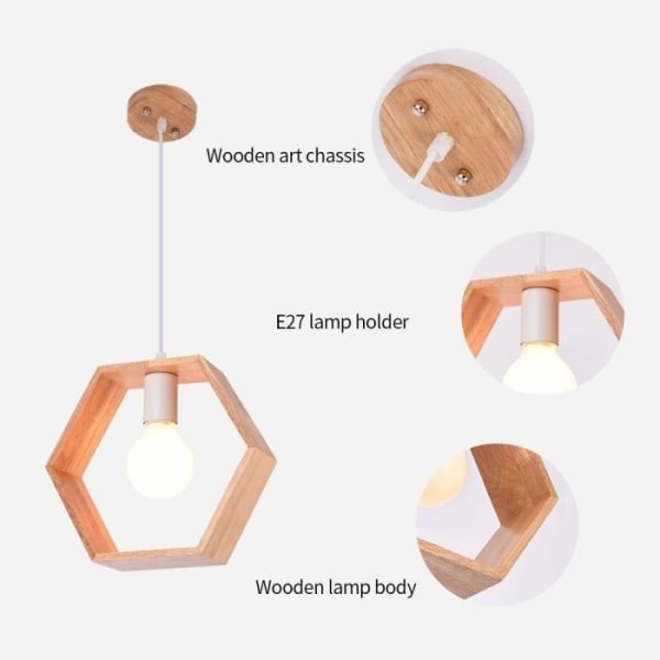 Ljuskrona, träkrona, hexagonal upphängning, för matsal/kök/entré, diameter: 26cm (glödlampa ingår ej)
