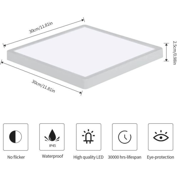 KIWAEZS Modern LED-taklampa 24W 2700LM IP45 Vattentät 6500K Cool White för Vardagsrum Sovrum Kök Balkong
