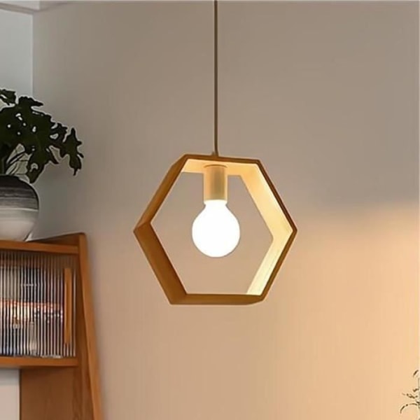 Ljuskrona, träkrona, hexagonal upphängning, för matsal/kök/entré, diameter: 26cm (glödlampa ingår ej)
