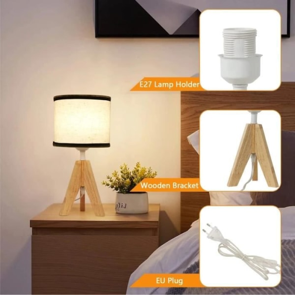 KIWAEZS bordslampa i trä och linne E27 Retro bordslampa för sovrum, vardagsrum, kontor utan glödlampor