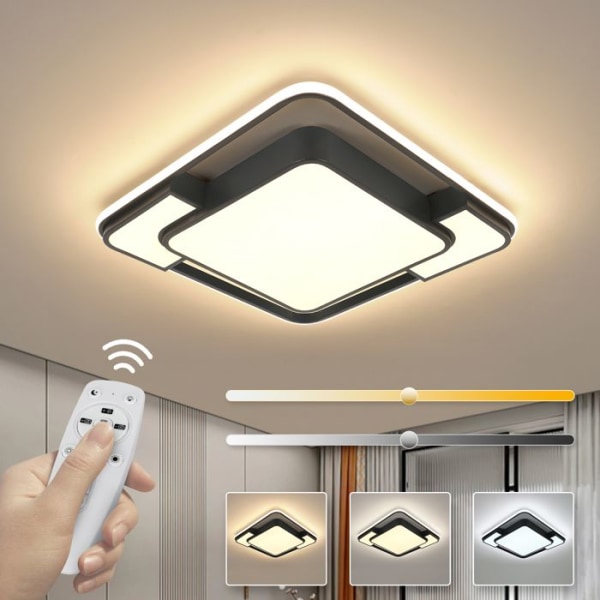 Dimbar taklampa, modern LED-taklampa med fjärrkontroll, 48W fyrkantig belysningsarmatur för sovrum/vardagsrum/matsal, D.52cm