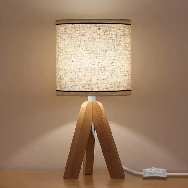 KIWAEZS bordslampa i trä och linne E27 Retro bordslampa för sovrum, vardagsrum, kontor utan glödlampor