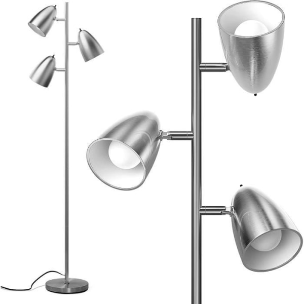 KIWAEZS Golvlampa - Silvermetall - 3 x E27 - Justerbar lampskärm - H.170 cm