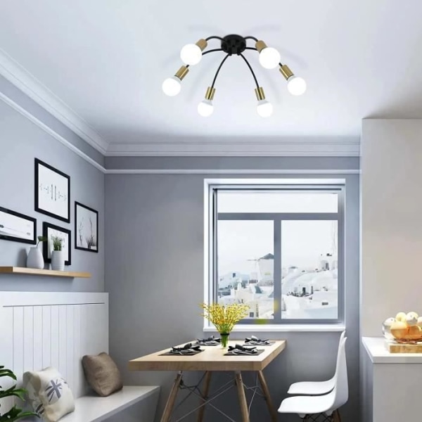 KIWAEZS industriell svart metall taklampa 6 lampor E27 för vardagsrum sovrum kök 55 cm utan glödlampor