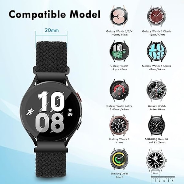 Magneettiset joustavat punotut rannekkeet, jotka ovat yhteensopivia Samsung Galaxy Watch 40mm 44mm, Huawei Watch GT 42mm Garmin Vivoactive elastisen nylonin 20mm kanssa