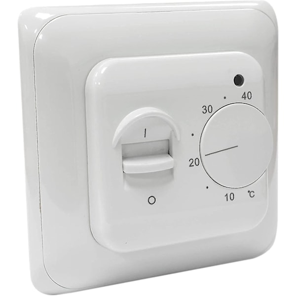 Manuell gulvvarmetermostat 220V 16A, elektrisk gulvvarme regulator mekanisk romtermostat med gulvsensor sonde 1 stk