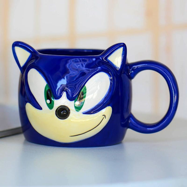 Sega-Sonic ansiktskopp, blå, 14 x 9 cm