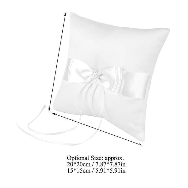 Vit satin rosett ringbärare kudde hållare bröllopsring kudde med simuleringspärla 15*15cm