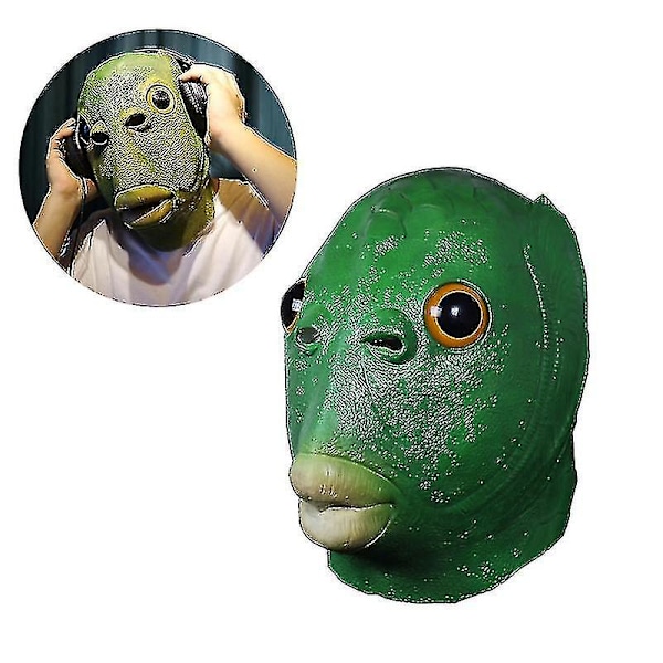 Vihreä Kala Pää Eläin Lateksi Pääpanta Mask Furry Hanskat Halloween Joulu Cosplay Puku Tarvike Juhlat Rekvisiitta