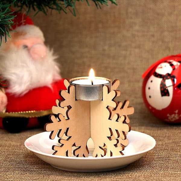 6 stk juledekorasjon lysestake ornamenter i tre