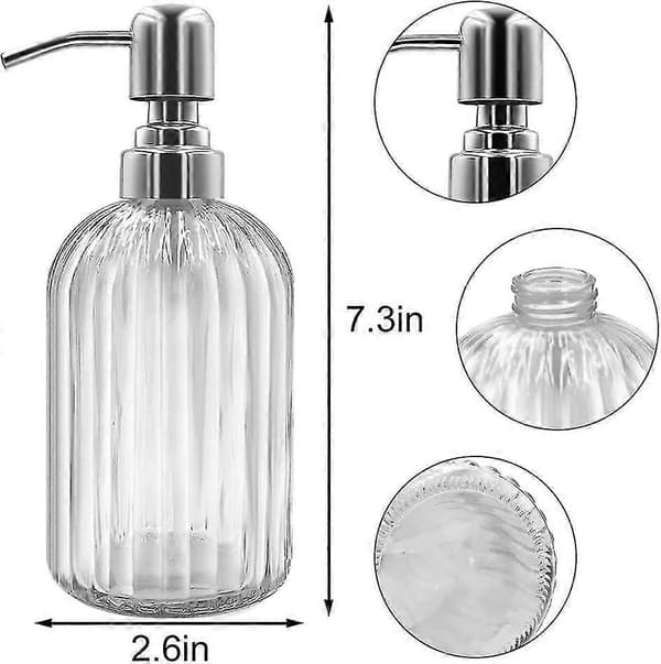 304g Glas Sæbedispenser med Rustfri Stålpumpe - Stilfuld og Holdbar til Køkken, Badeværelse og Mere