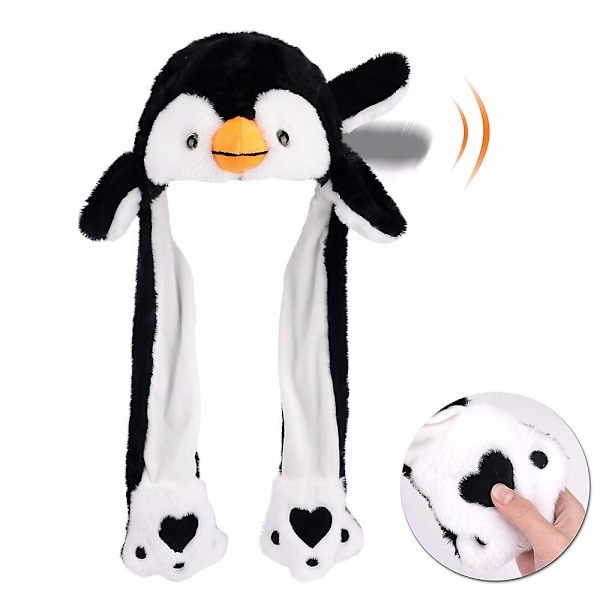 Penguin Plush Hat With Ears Moving Jumping Pop Up Beating Hat Christmas Party Cosplay Gifts