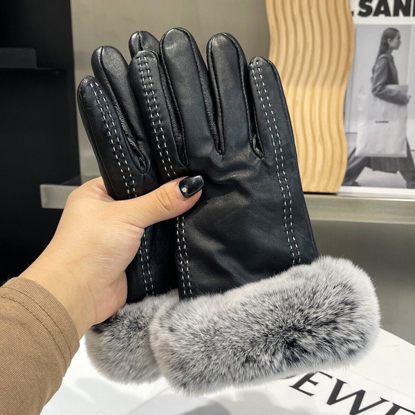Genuine sheepskin gloves for women to keep warm real otter rabbit hair and plush