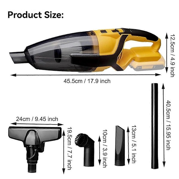 Ledningsfri støvsuger kompatibel med Dewalt 20V batteri (kun værktøj) Håndholdt støvsuger til gulvtæpper