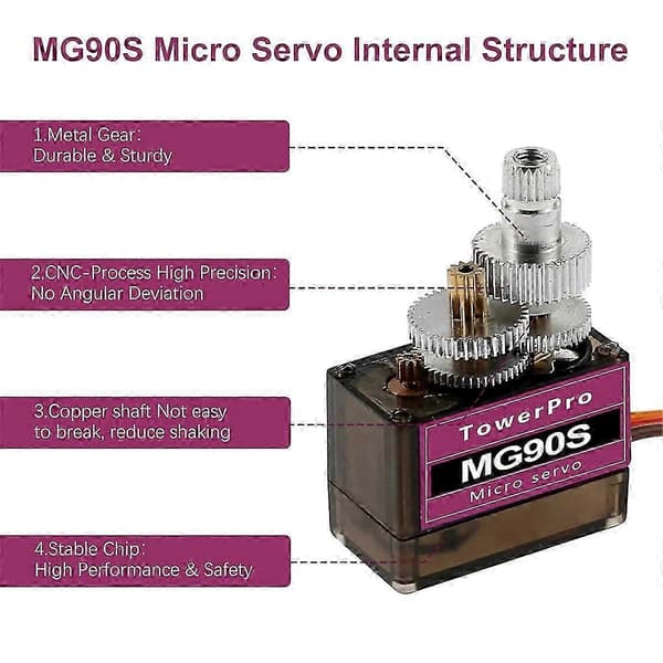 MG90S Metal Gear Micro Servo Motor Kit - 6 stk. til RC Helikopter, Bil, Robot (MG90S-Servo) Som visas