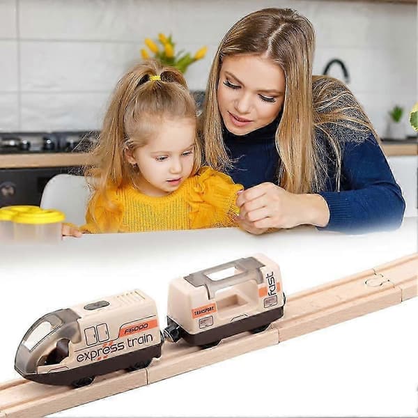 Fjernstyret legetøjstogsæt til træskinner med motor, lyd- og lyseffekter, magnetisk kobling 1set Yellow