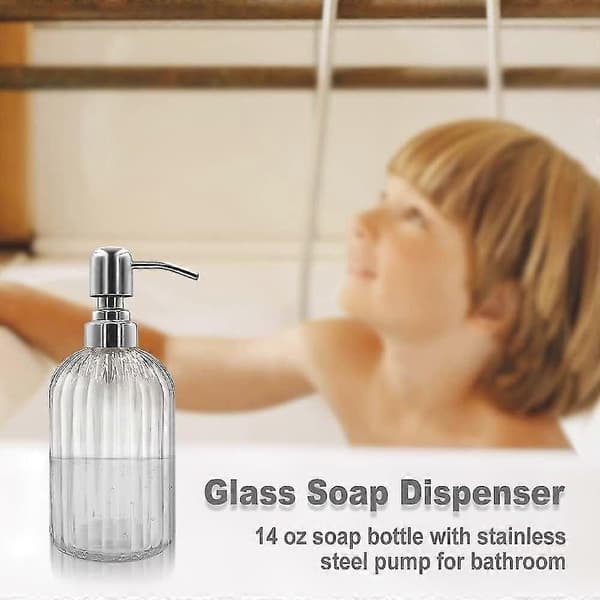 304g Glas Sæbedispenser med Rustfri Stålpumpe - Stilfuld og Holdbar til Køkken, Badeværelse og Mere