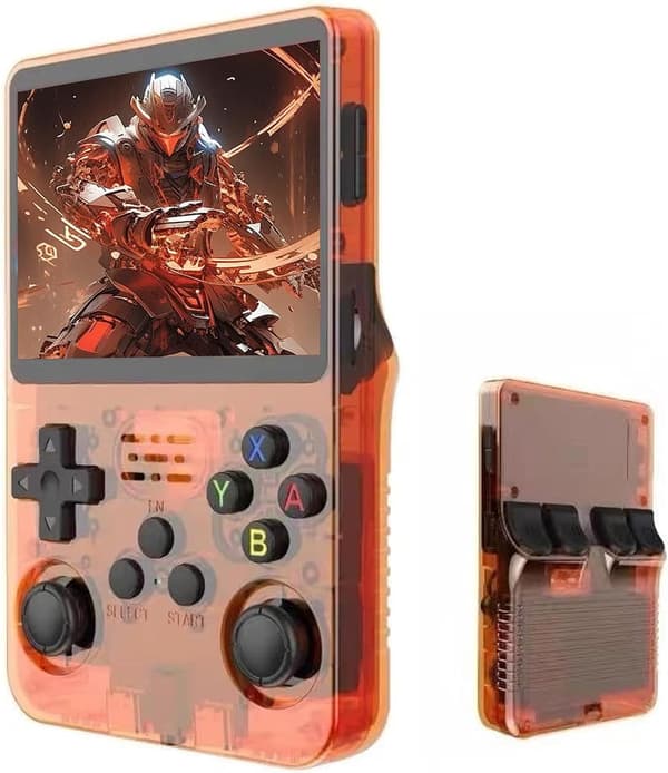 R36S Retro Handheld Gaming Console with 3.5-inch IPS Screen, 64GB TF Card Preloaded with 10,000+ Games, Open Source Linux System, Orange Orange