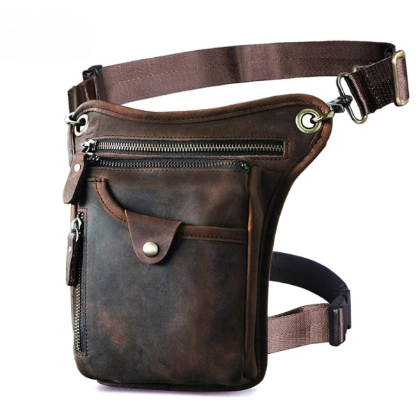 Coffee Leg Thick Crazy Classic Waist Fashion Sling Leather Bag Pack Travel Shoulder Men Casual Belt Fanny