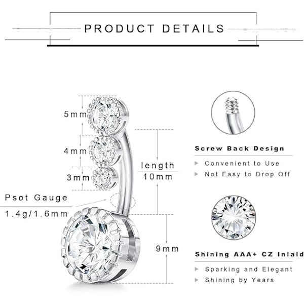 6 stk. 14G Drapera Navlepiercing Ringe Dame 316L Kirurgisk Stål