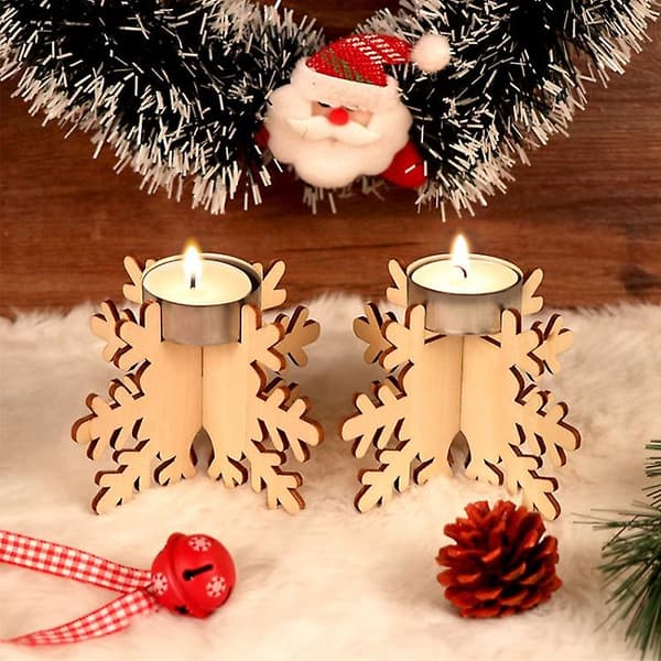 6 stk juledekorasjon lysestake ornamenter i tre
