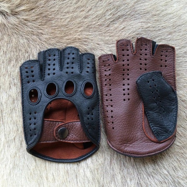 Quality Men Half Finger Gloves Genuine Leather Genuine Goatskin Gloves Fashion Men Breathable Male Driving Gloves