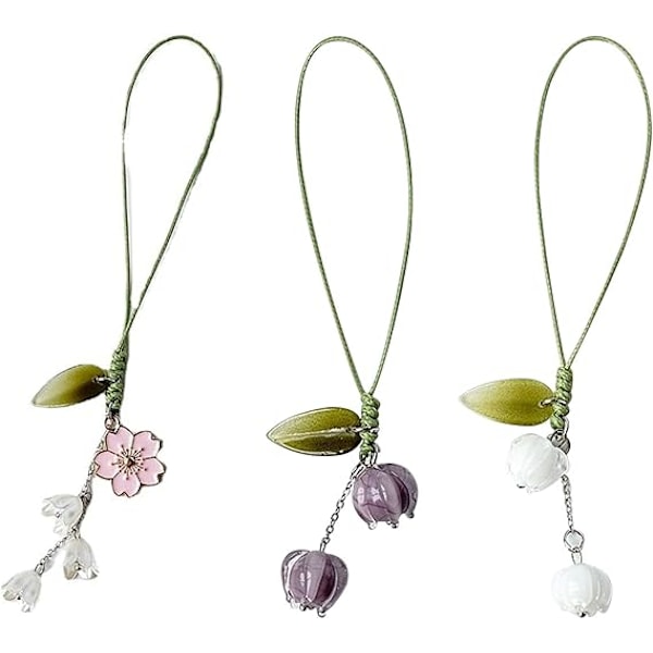 Blommor Mobiltelefon Charm, Mobiltelefon Remmar, Blomhänge Charm Telefon Lanyard Rem Charms Söt Ficknyckelkedja Hängande Rem Dekor (Lila)