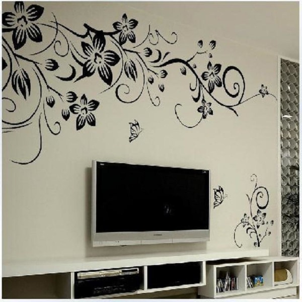 Black Flowers Butterflies Wall Stickers Vinyl Decal Mural Living Room Home Decor