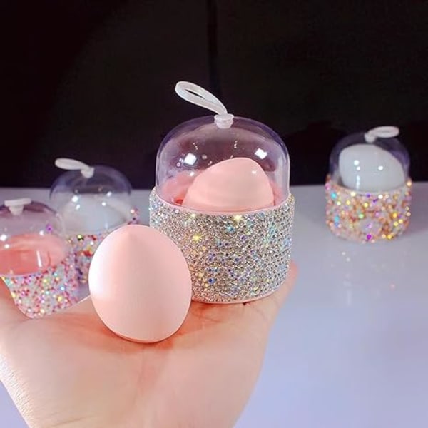 bling Capsule Makeup Sponge Set - Dual-Use Sponge, Sponge Powder Puff, Makeup Egg Shape, Dustproof Storage Container (Silver)