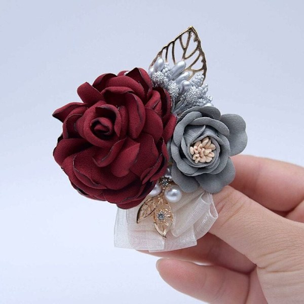 Rosblommiga Corsage Armbandsblommor Brosch för Bröllop