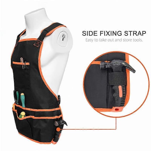 Trädgårdsförkläde för utomhusbruk, multifunktionellt antifouling-förkläde svart + orange fåll