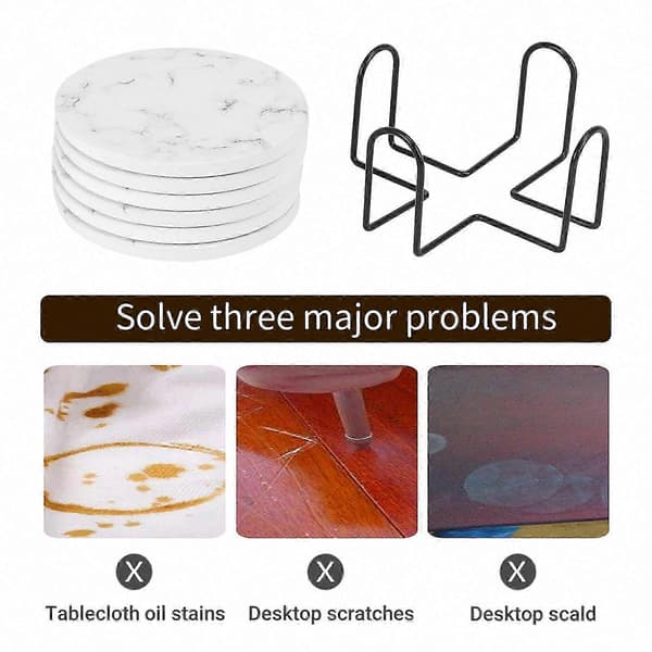 Absorberende Marmor Coasters Sett med 6 med Holder for Drikke, Krus og Glass