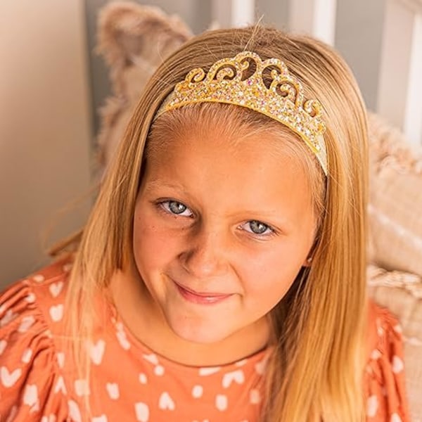 4 Glitter Tiara Hovedbånd til Piger, Elastiske Prinsesse Krone Hårbånd til Småbørn