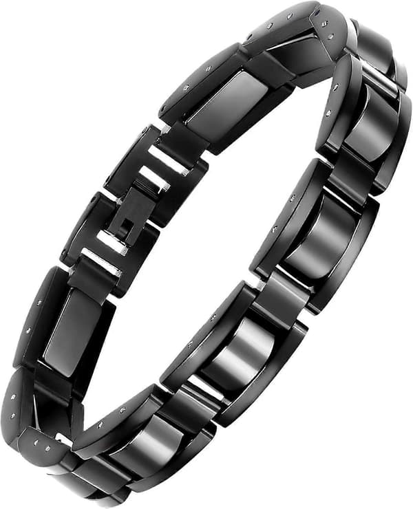 Magnetarmbånd til mænd, klassisk sort titanium rustfrit stålarmbånd med Silver