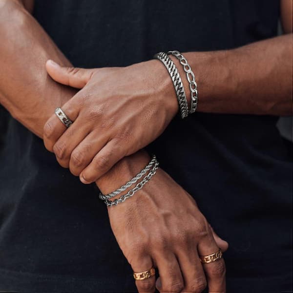 SeraphinaT 316L Rostfritt Stål Herrkedjearmband, 18K Guld Mode Robust
