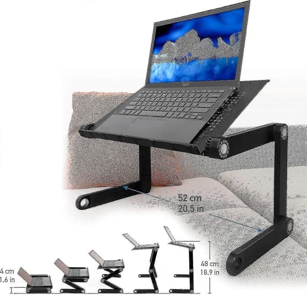 Justerbart laptopstativ for seng, sofa, lenestol - Sammenleggbart bord med ergonomisk design, lett aluminium