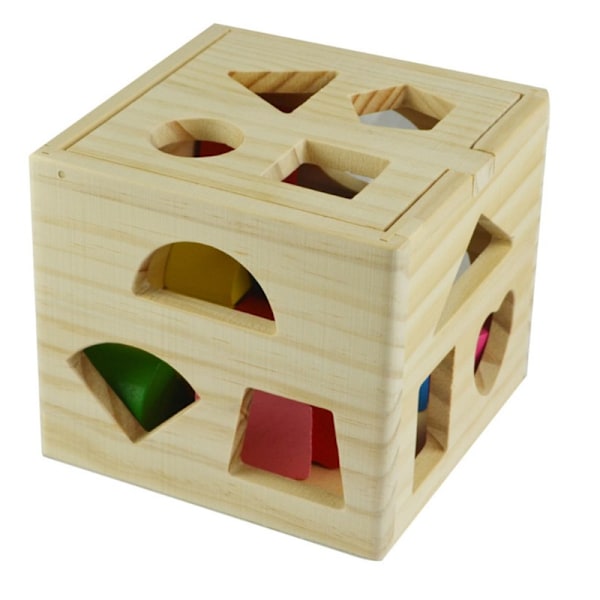 Intelligensboks i tre for barn, leker for formmatching, opplysende treleke med tretten hull, 13-hulls byggeklosser.