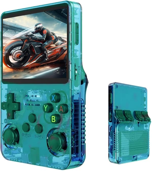 R36S Retro Handheld Game Console with 3.5-inch IPS Screen, 64GB TF Card Pre-installed with 10,000+ Games, Open Source Linux System, Green Green